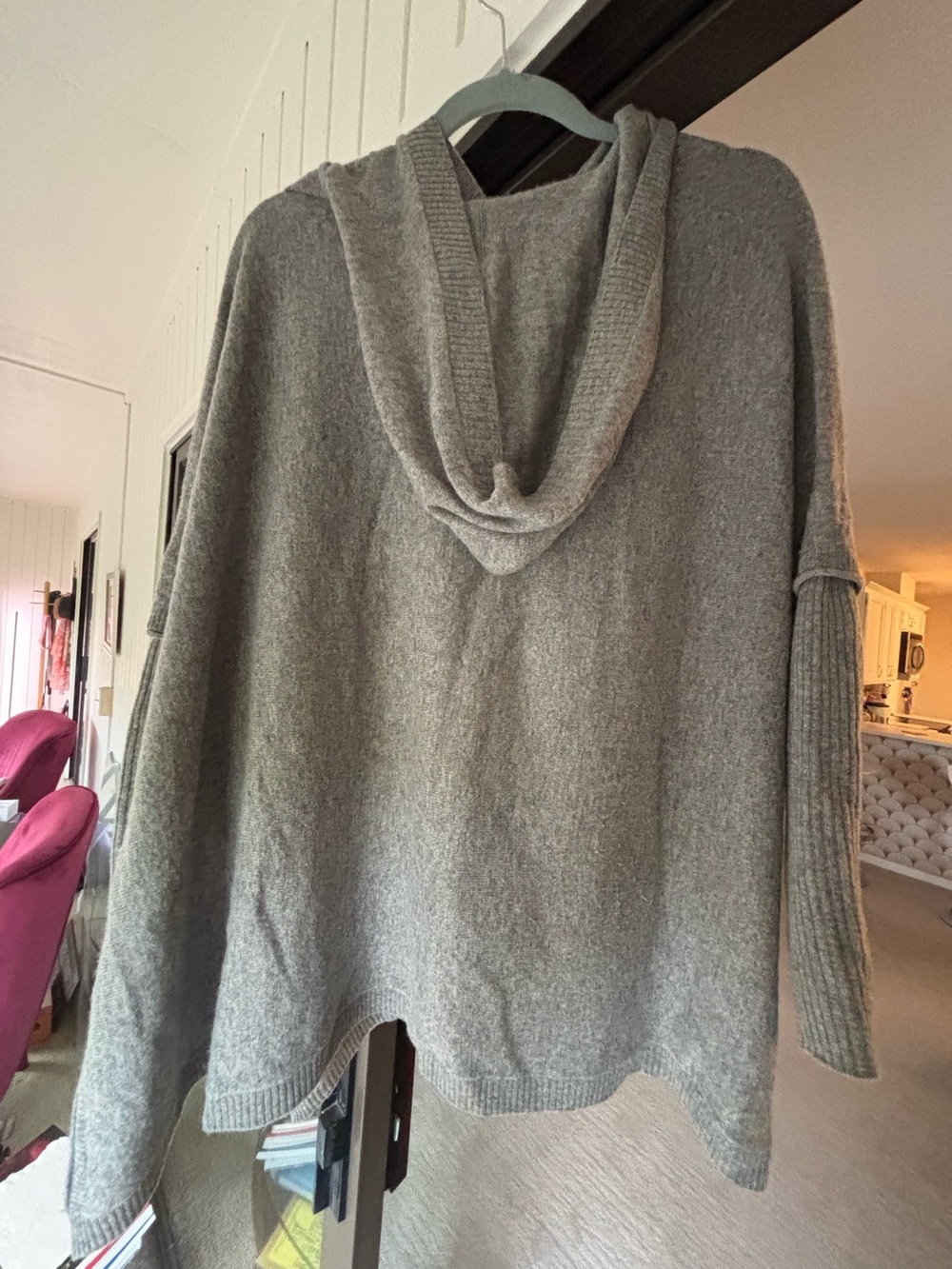 Tahari Cashmere Heather Gray Hooded Poncho Sweater - Picture 11 of 12